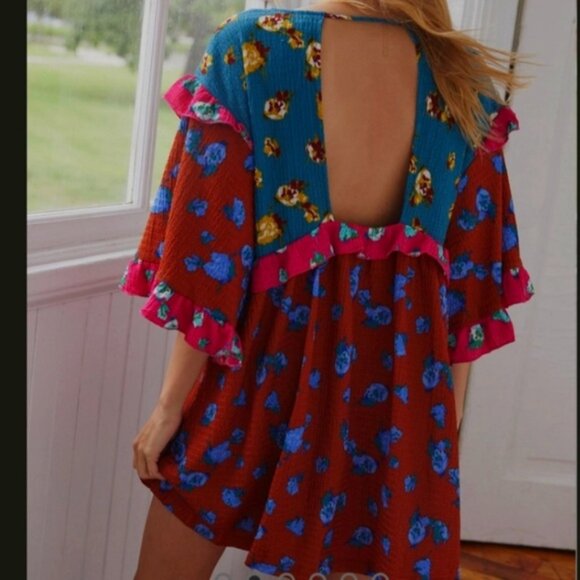 Anthropologie Ruffle Bohemian Mini Dress In Novelty Size Large - Picture 6 of 8